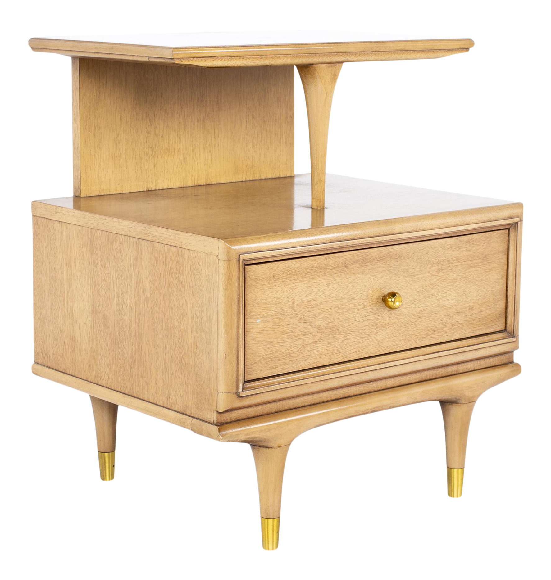 a Pair FLASH SALE Step-Table Style Single Drawer End Tables Mid-Century Kent Coffey AquaMint Nightstands